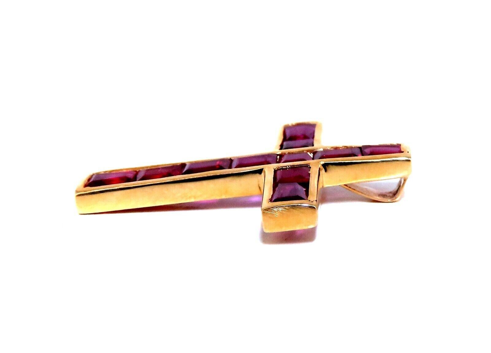 3.50ct Natural Ruby Cross Pendant 14kt Channel Baguette In New Condition For Sale In New York, NY