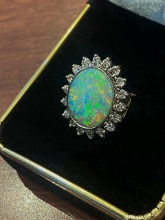 3.50ct Oval Australian Solid Opal & Diamond 18K White Gold Cocktail Ring