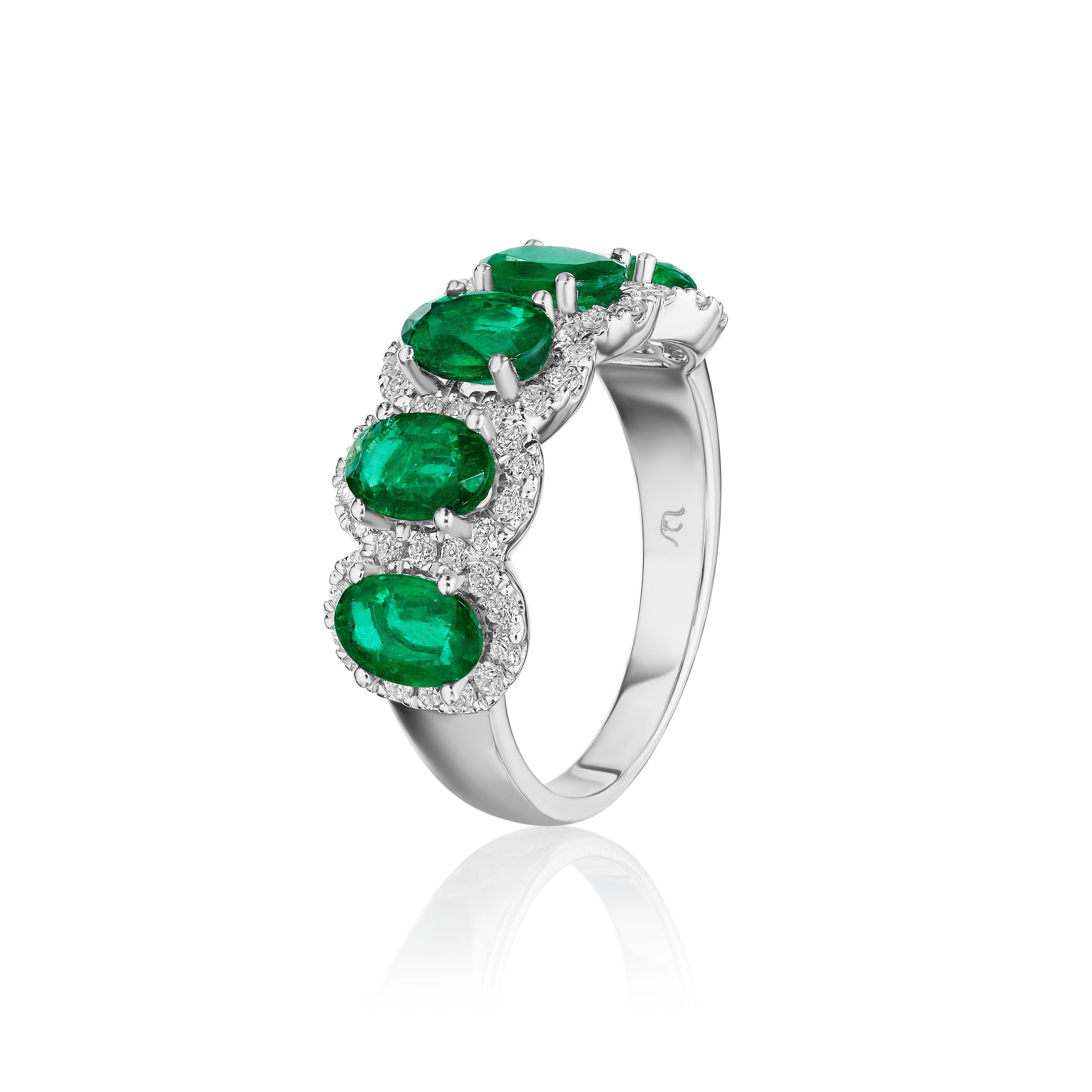 Oval Cut 3.50ct Oval Emerald & Round Diamond Band in 14KT Gold For Sale