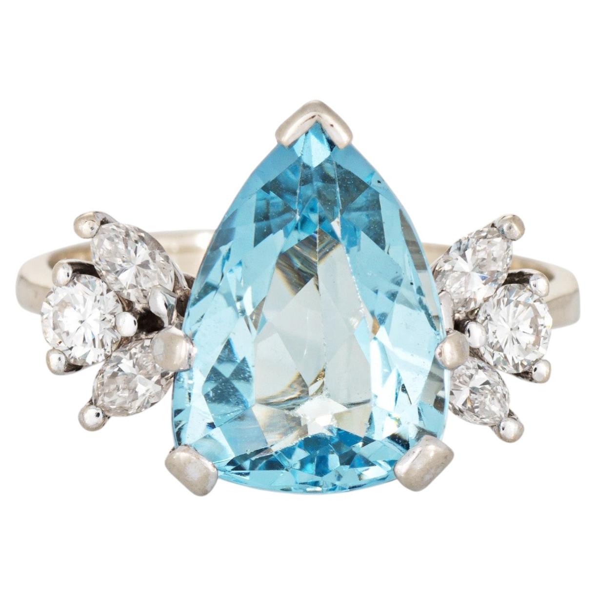 3.50ct Pear Cut Aquamarine Ring Vintage 14k White Gold Sz 6 Fine Jewelry