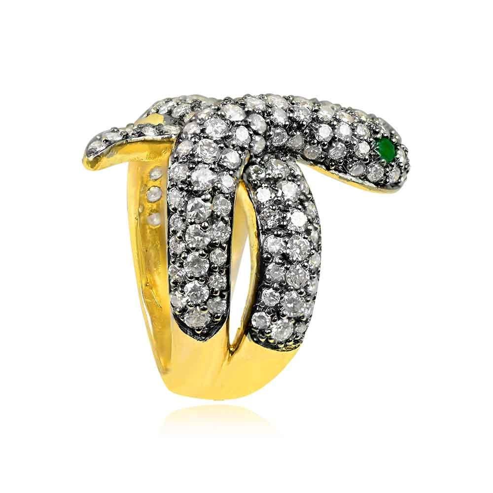 Art Deco 3.50ct Round Brilliant Cut Diamond Cocktail Ring, Silver & 18k Yellow Gold For Sale