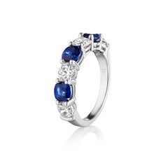 3.50ct Round Diamond & Cushion Cut Sapphire 7 Stone Band in 18KT Gold