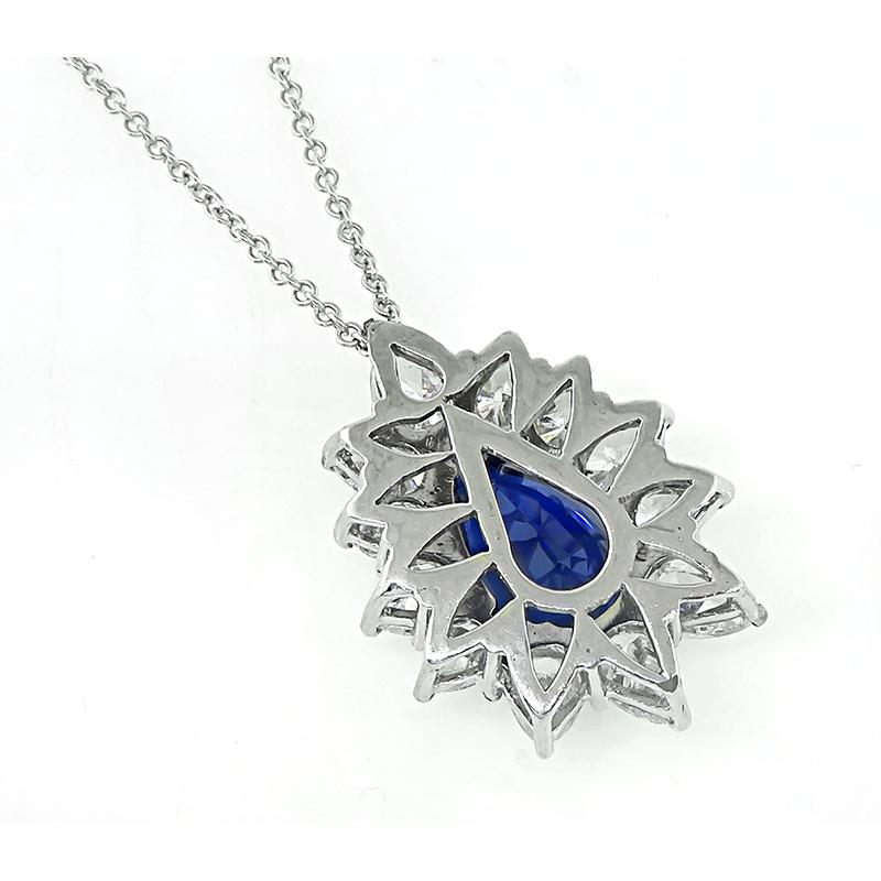 3.50ct Sapphire 3.00ct Diamond Pendant Necklace In Good Condition For Sale In New York, NY