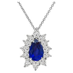 3,50ct Saphir 3,00ct Diamant-Anhänger Halskette
