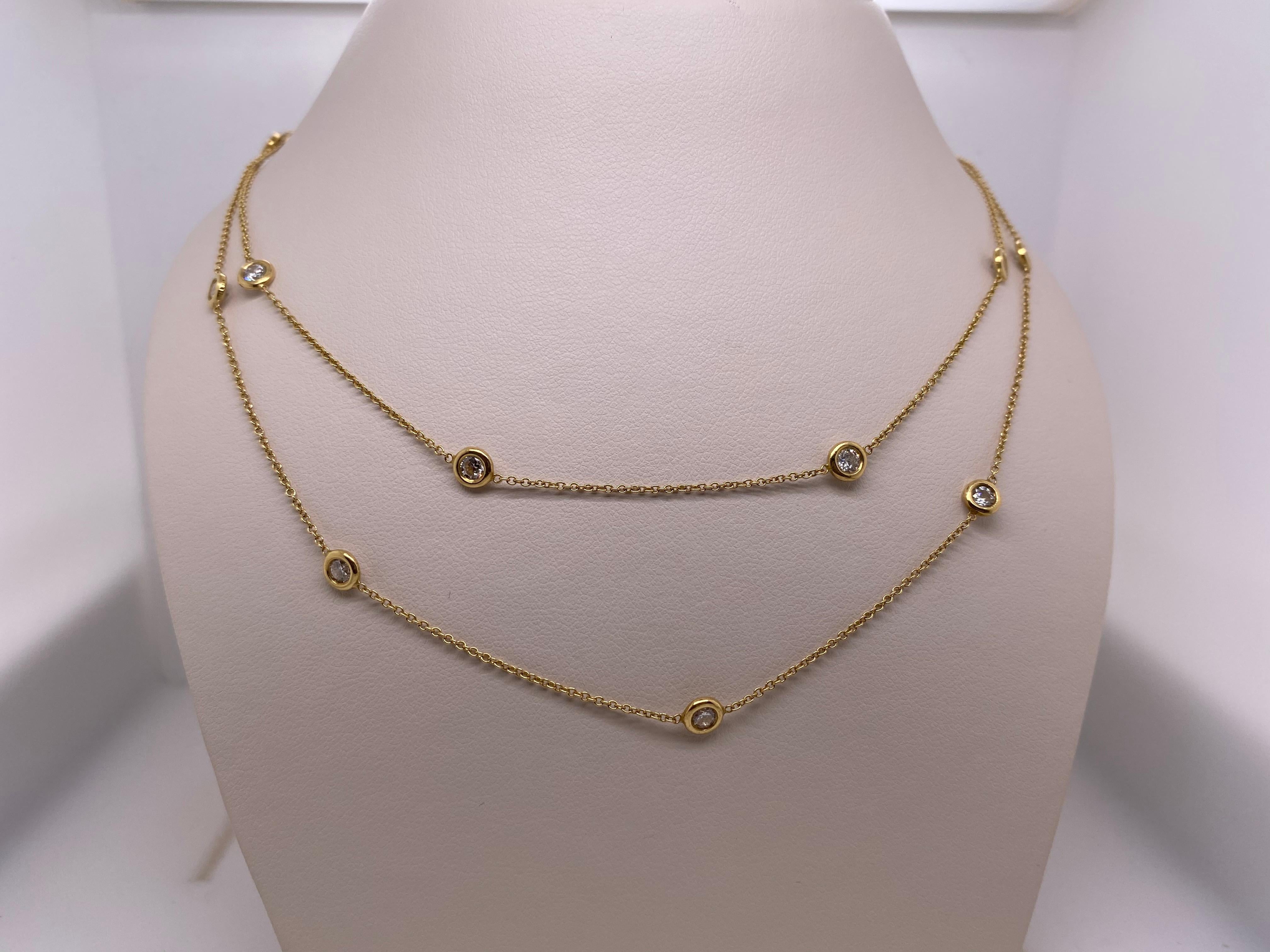 3.50 Carat Diamond 18 Karat Yellow Gold Station Necklace In New Condition In Houston, TX