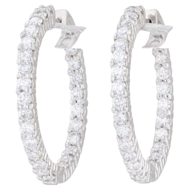 3.50ctw Diamond Inside Out Hoop Earrings 14k White Gold Snap Top Round Hoops For Sale