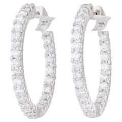 3.50ctw Diamond Inside Out Hoop Earrings 14k White Gold Snap Top Round Hoops