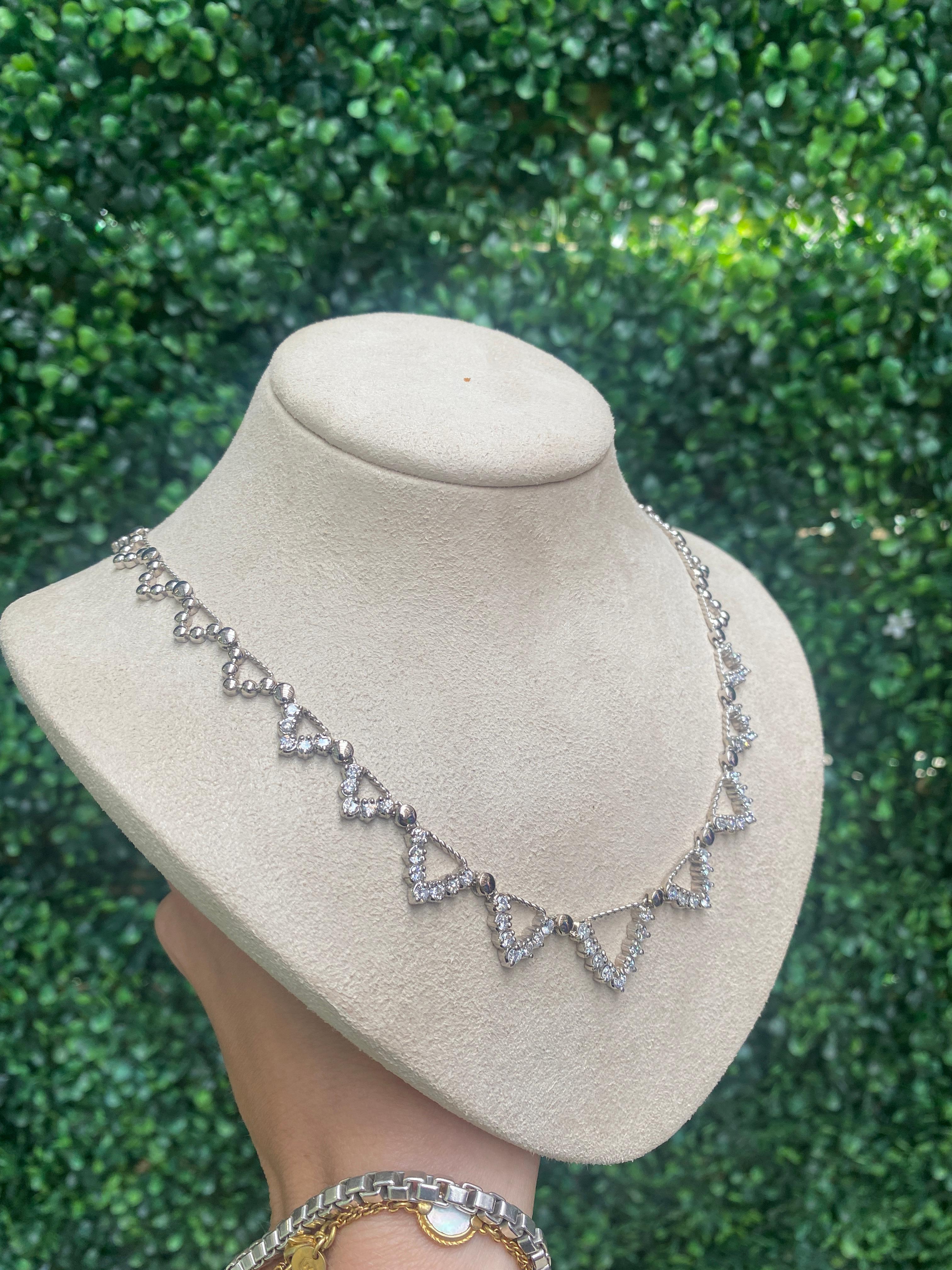 3.50ctw Geometric Diamond Beaded Necklace, 14 Karat White Gold In New Condition For Sale In Houston, TX