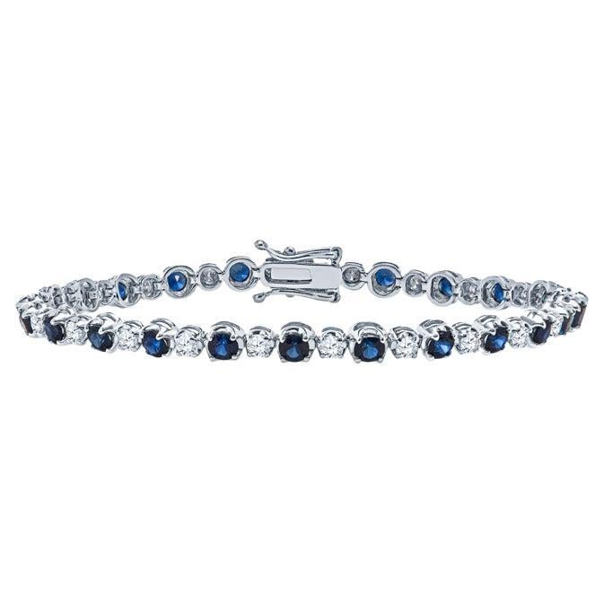 3.50ctw Round Blue Sapphires & 1.30ctw Round Diamonds 14k White Gold Bracelet