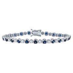 Bracelet en or blanc 14 carats avec saphirs bleus ronds de 3,50 carats et diamants ronds de 1,30 carat 