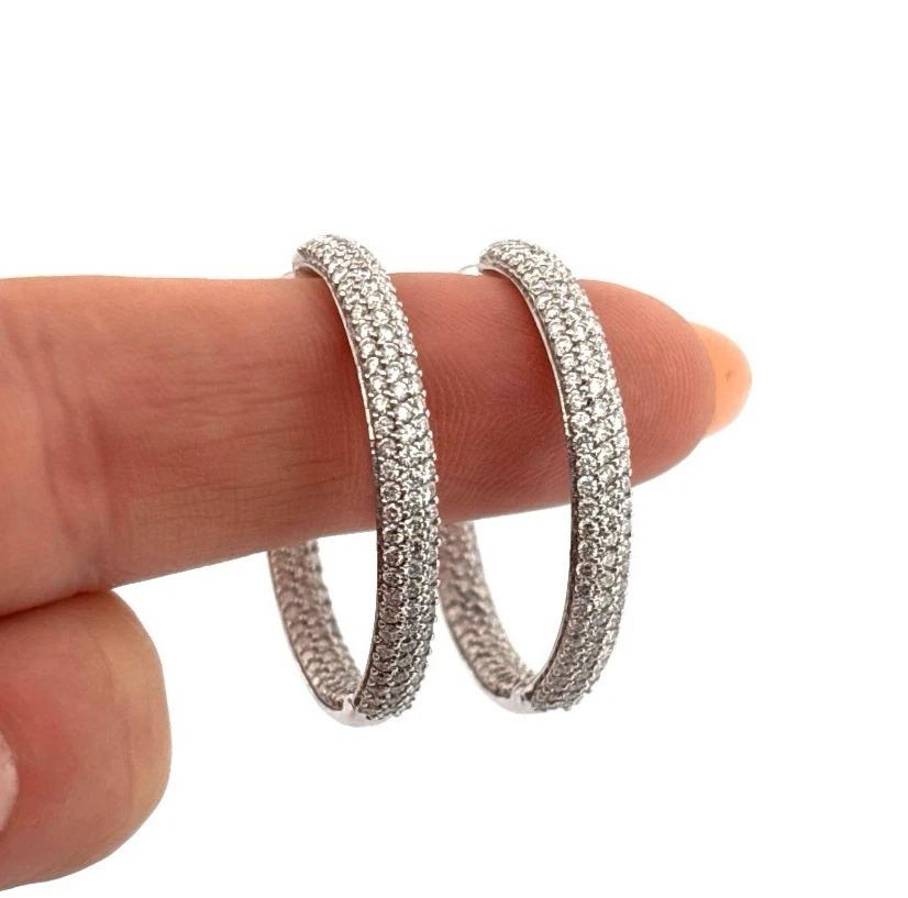 3.50ctw VS G-H Inside-Outside Pave Set 18K White Gold Diamond Hoop Earrings For Sale 1