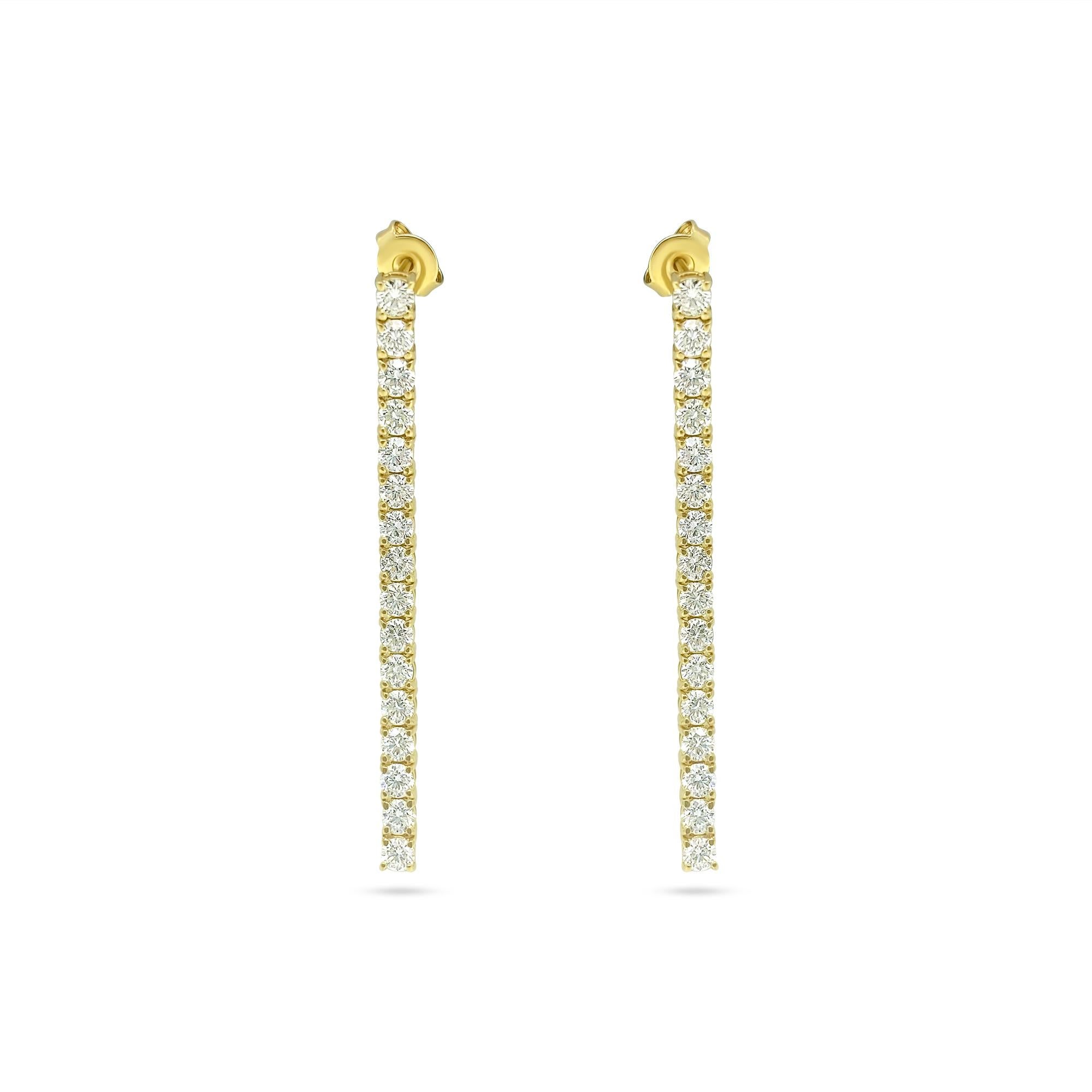 Crafted from 14-karat yellow gold, these stunning earrings boast a total diamond weight of 3.50 carats, showcasing exceptional clarity (VVS) and an H color grade. Each diamond is 100% natural, sourced from the earth, ensuring authenticity and