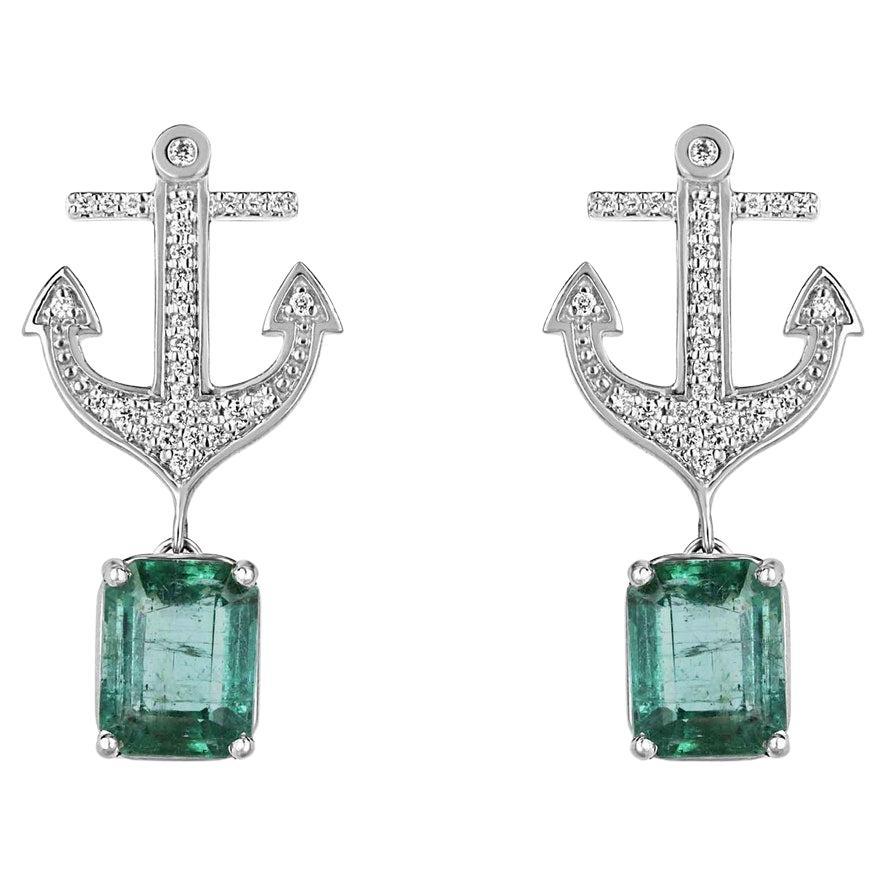 3,50tcw 14K Smaragd & Diamant Anker-Ohrringe mit üppigem grünem Zacken-Set im Angebot