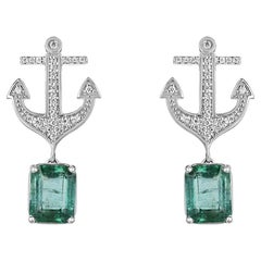3.50tcw 14K Emerald & Diamond Anchor Dangle Earrings Lush Green Prong Set