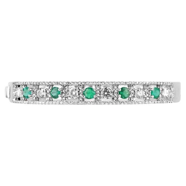 3.50tcw 18K Emerald & Diamond Cuff Bracelet - Round Cut White Gold 750 For Sale