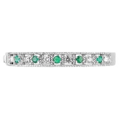 3.50tcw 18K Emerald & Diamond Cuff Bracelet - Round Cut White Gold 750