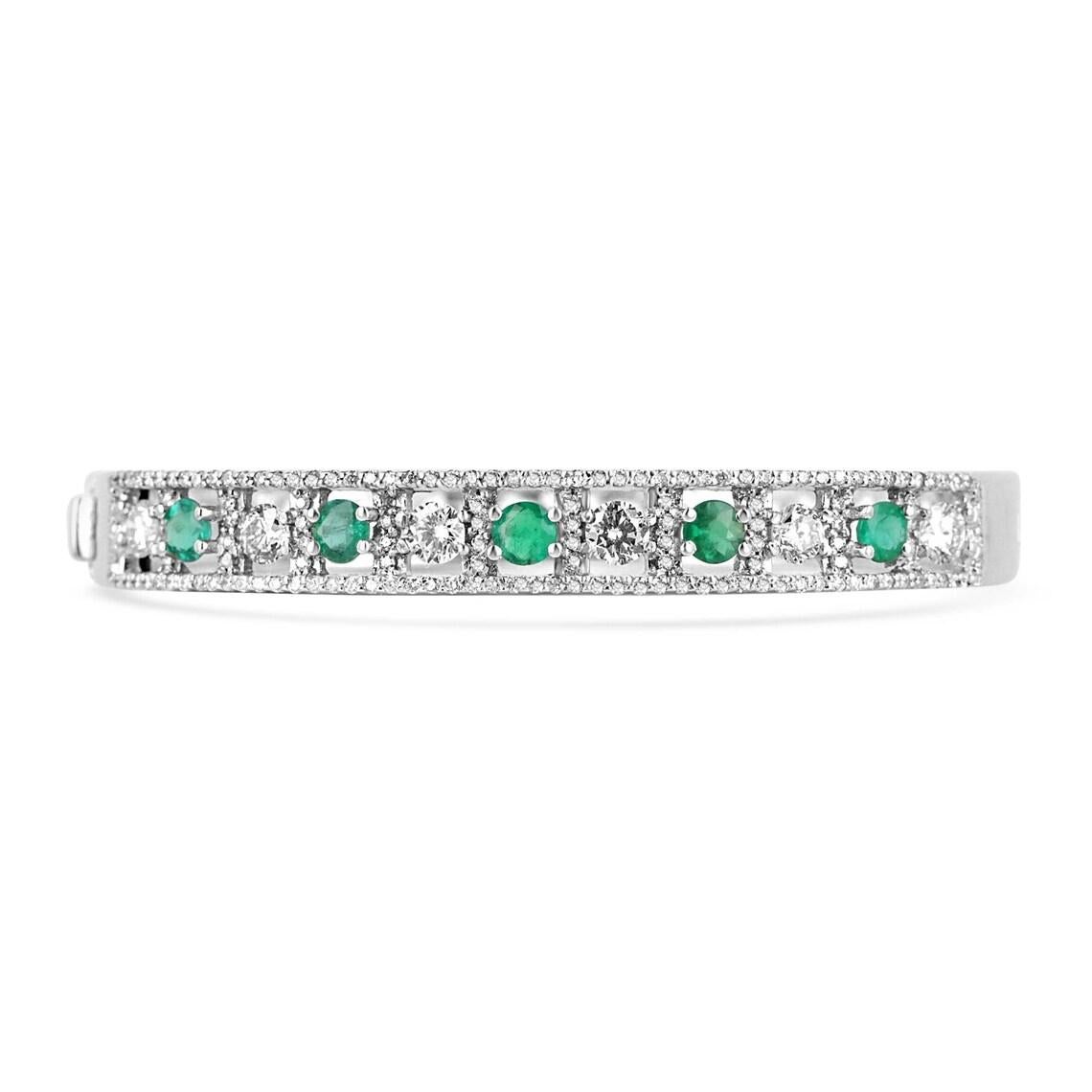 3.50tcw 18K Natural Emerald & Diamond Cuff Bangle Rich Green Emerald Brilliant