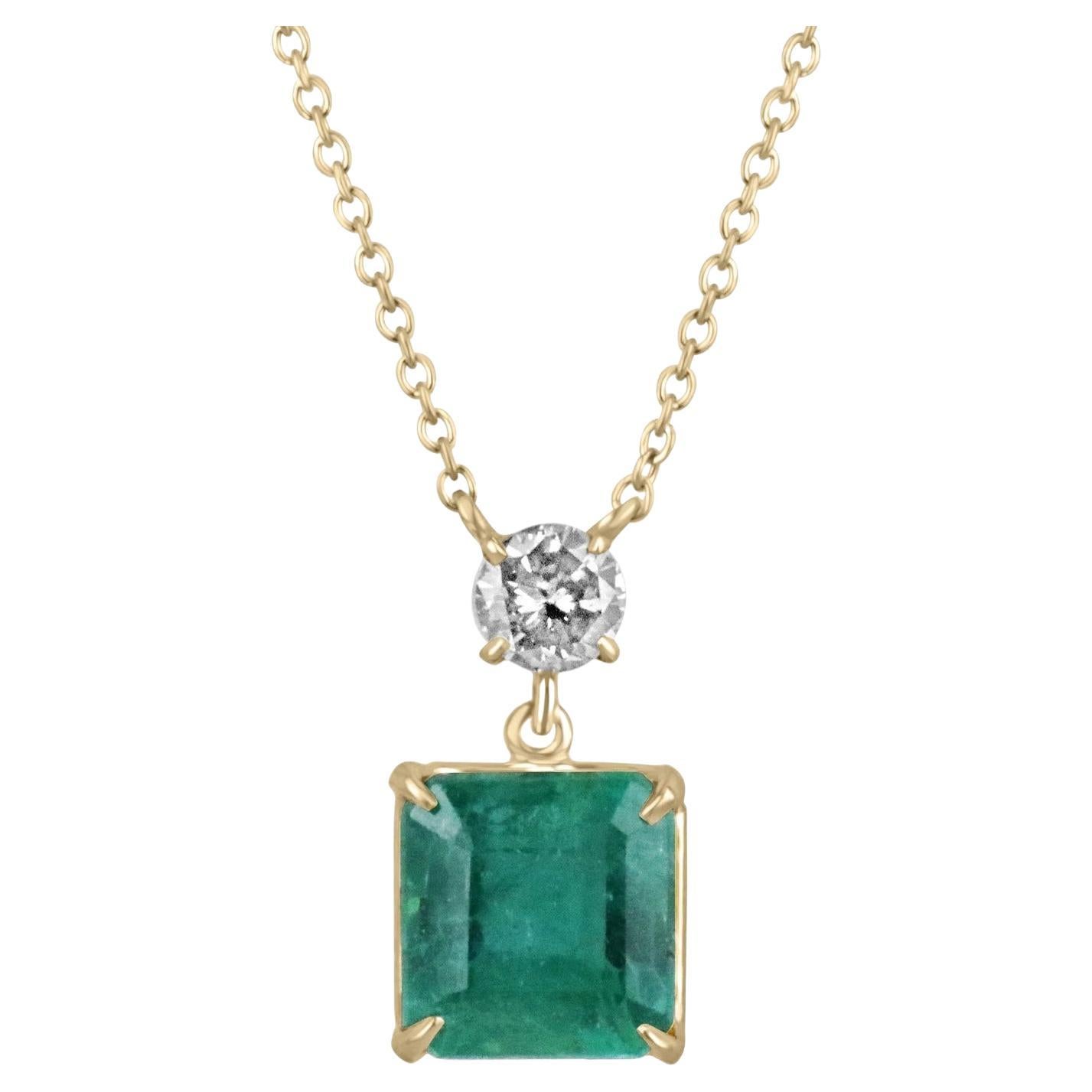 3,50tcw Smaragd-Asscher-Schliff & Champagner-Diamant-Akzent Gold-Halskette 14K im Angebot