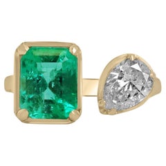 3.50tcw Two Stone Toi et Moi AAA Colombian Emerald & Pear Diamond Ring 18K