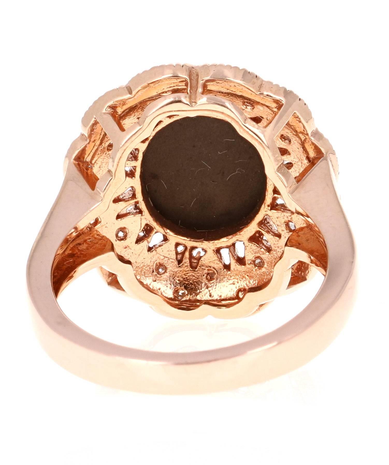 Modern 3.51 Carat Ammolite Diamond 14 Karat Rose Gold Cocktail Ring For Sale