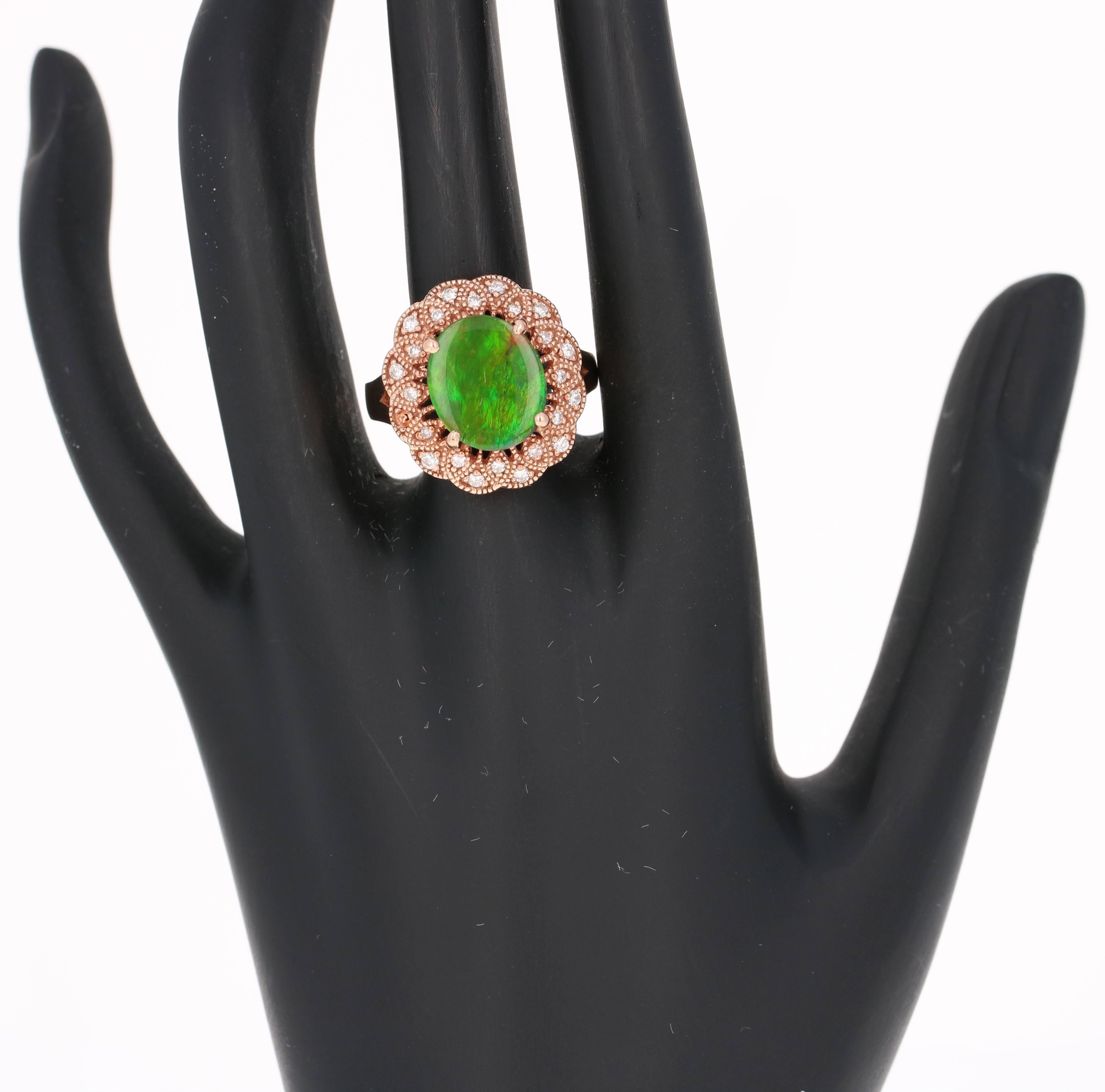 Oval Cut 3.51 Carat Ammolite Diamond 14 Karat Rose Gold Cocktail Ring For Sale