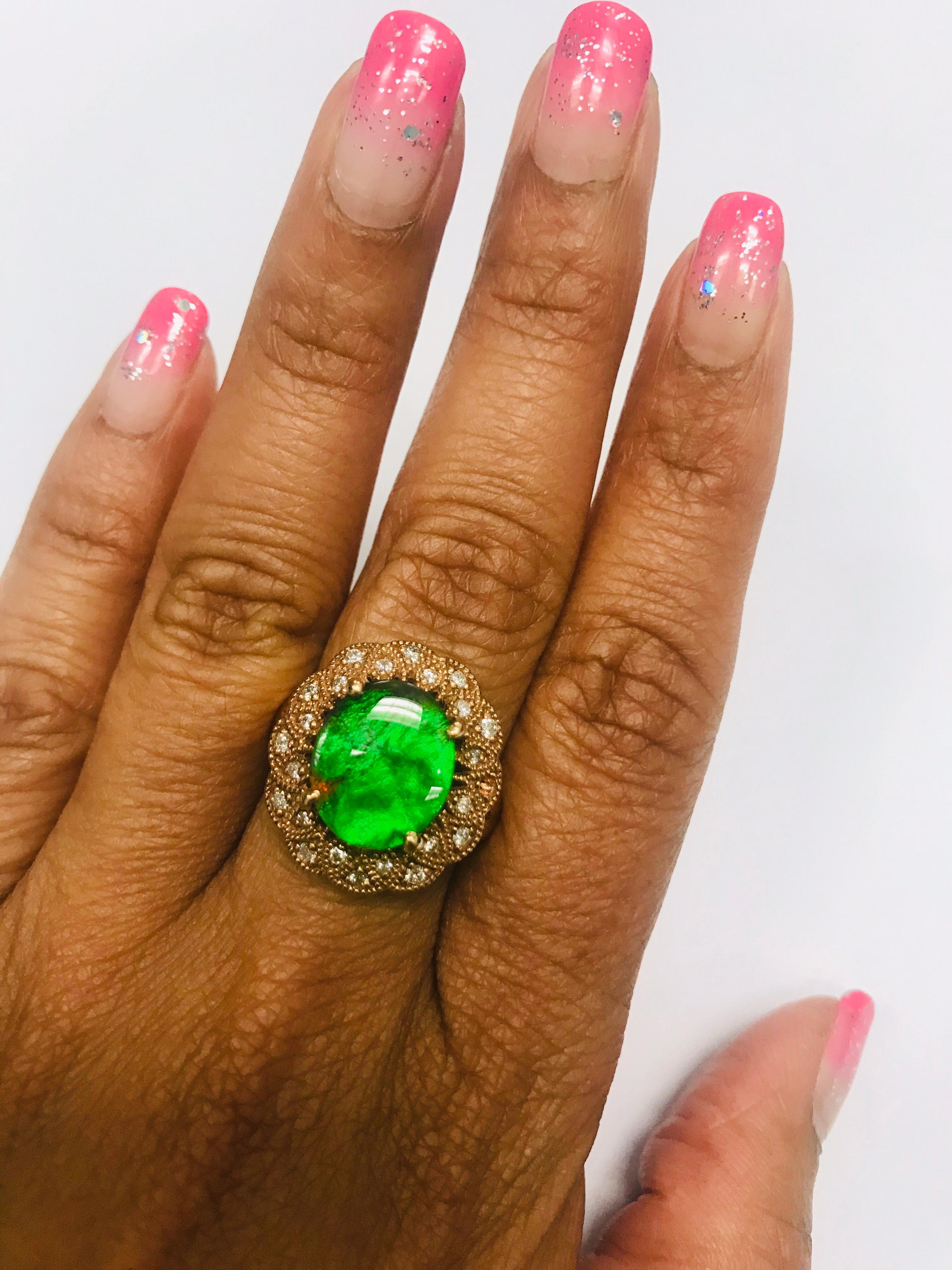 3.51 Carat Ammolite Diamond 14 Karat Rose Gold Cocktail Ring In New Condition For Sale In Los Angeles, CA