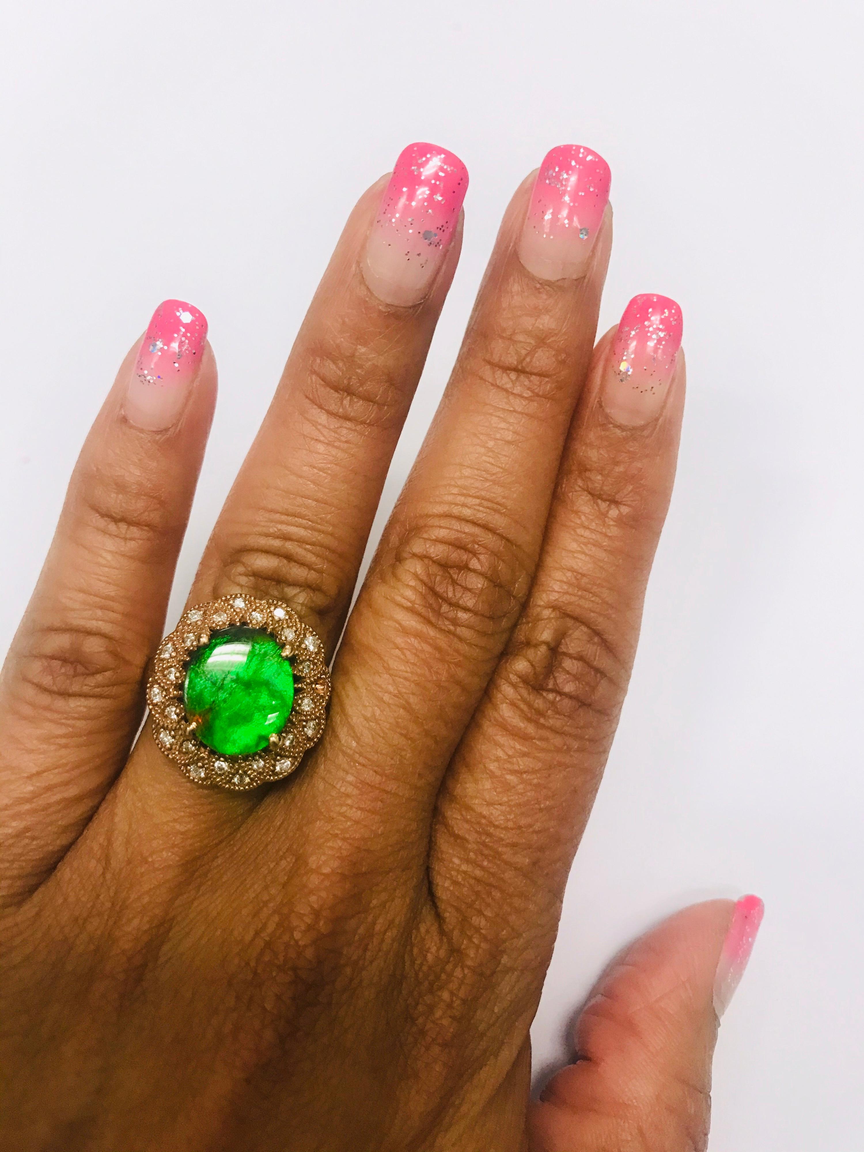 Women's 3.51 Carat Ammolite Diamond 14 Karat Rose Gold Cocktail Ring For Sale