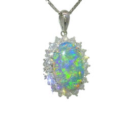 3.51 Carat Australian Black Opal Diamond Platinum Halo Pendant Necklace