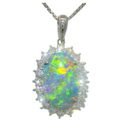 3.51 Carat Australian Black Opal Diamond Platinum Halo Pendant Necklace