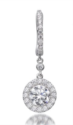 3.51 Carat Cubic Zirconia Sterling Silver Designer Long Halo Drop Earrings