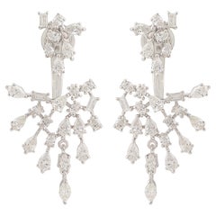 3.51 Carat Diamond Starburst Jacket Earrings Solid 18K White Gold Fine Jewelry