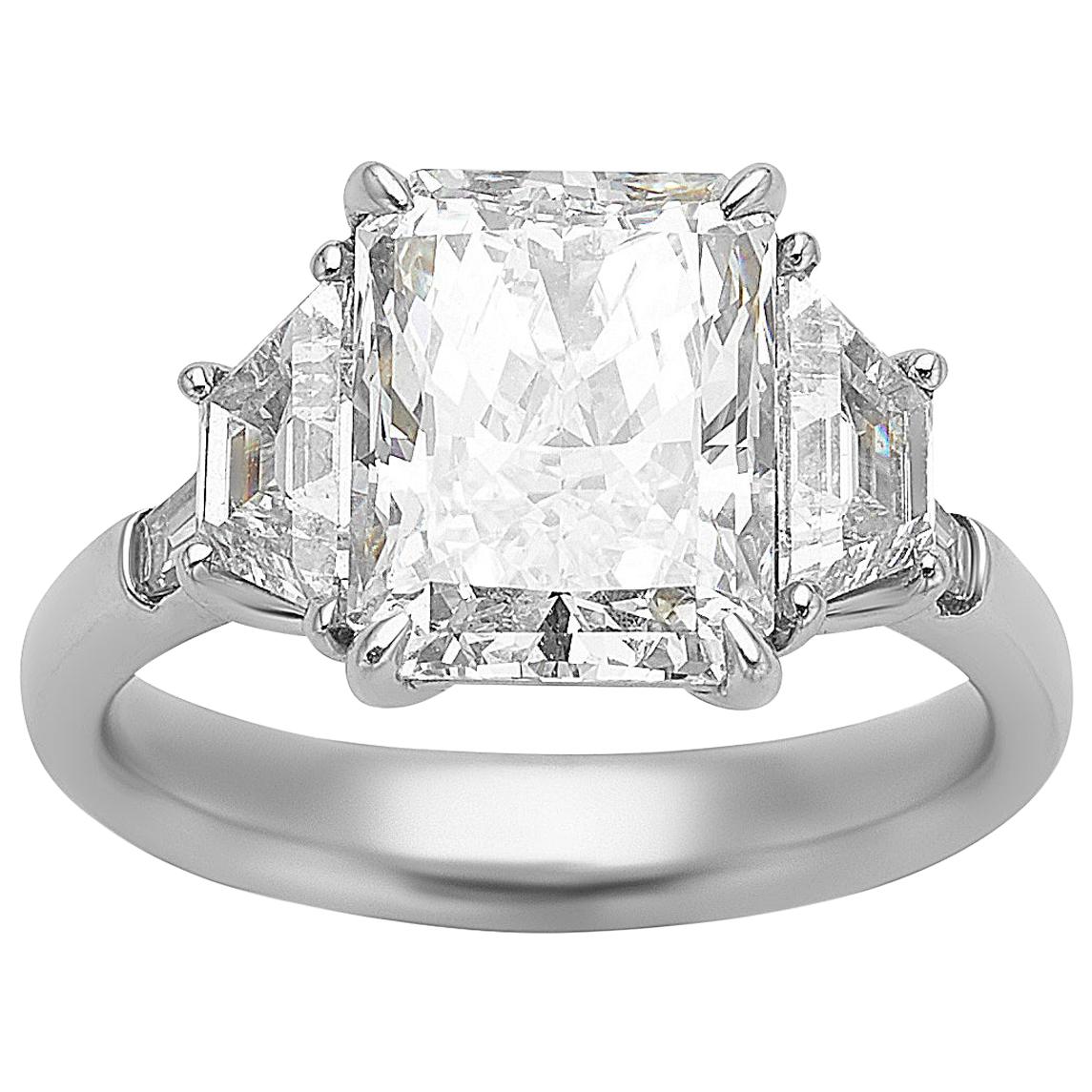 3.51 Carat GIA Radiant Cut Diamond Platinum Five-Stone Ring