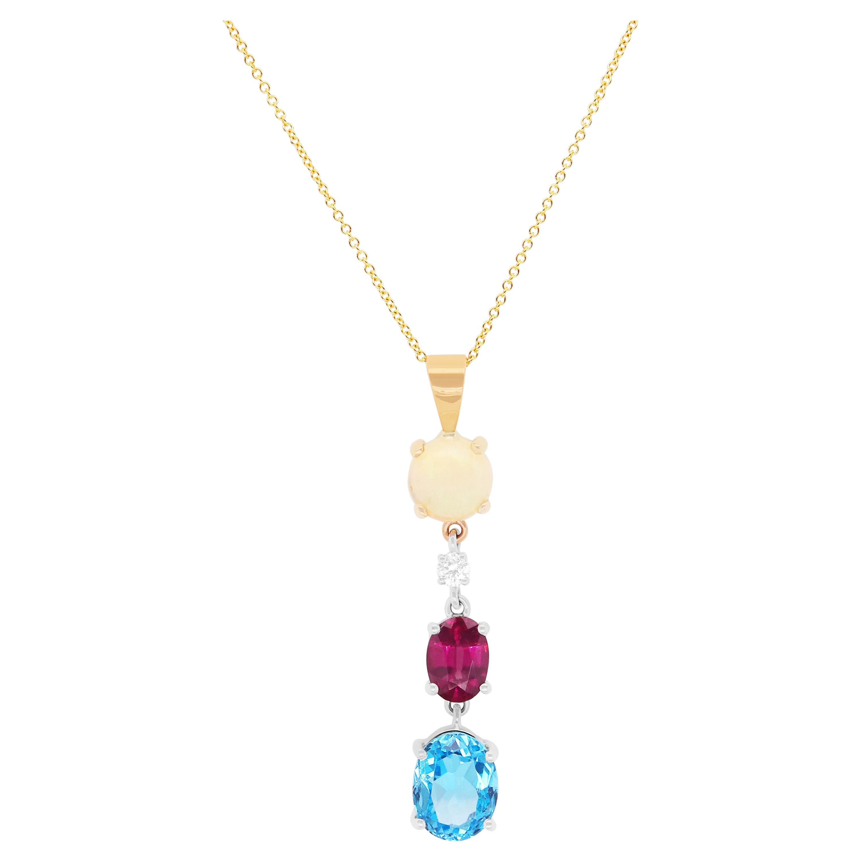 Christian Bernard Diamond and Multi Gemstones Gold Pendant Necklace at