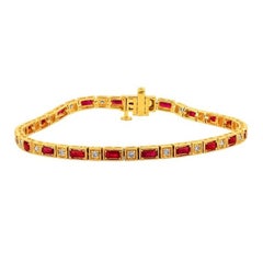 3,51-Karat-Armband mit natürlichen Diamanten und Rubinen, 14-karätiges Gelbgold, 7''
