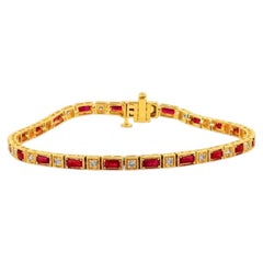 3,51-Karat-Armband mit natürlichen Diamanten und Rubinen, 14-karätiges Gelbgold, 7''