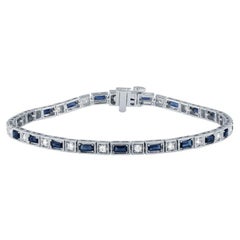 3.51 Carat Natural Diamond and Sapphire Fancy Bracelet 14K White Gold 7''