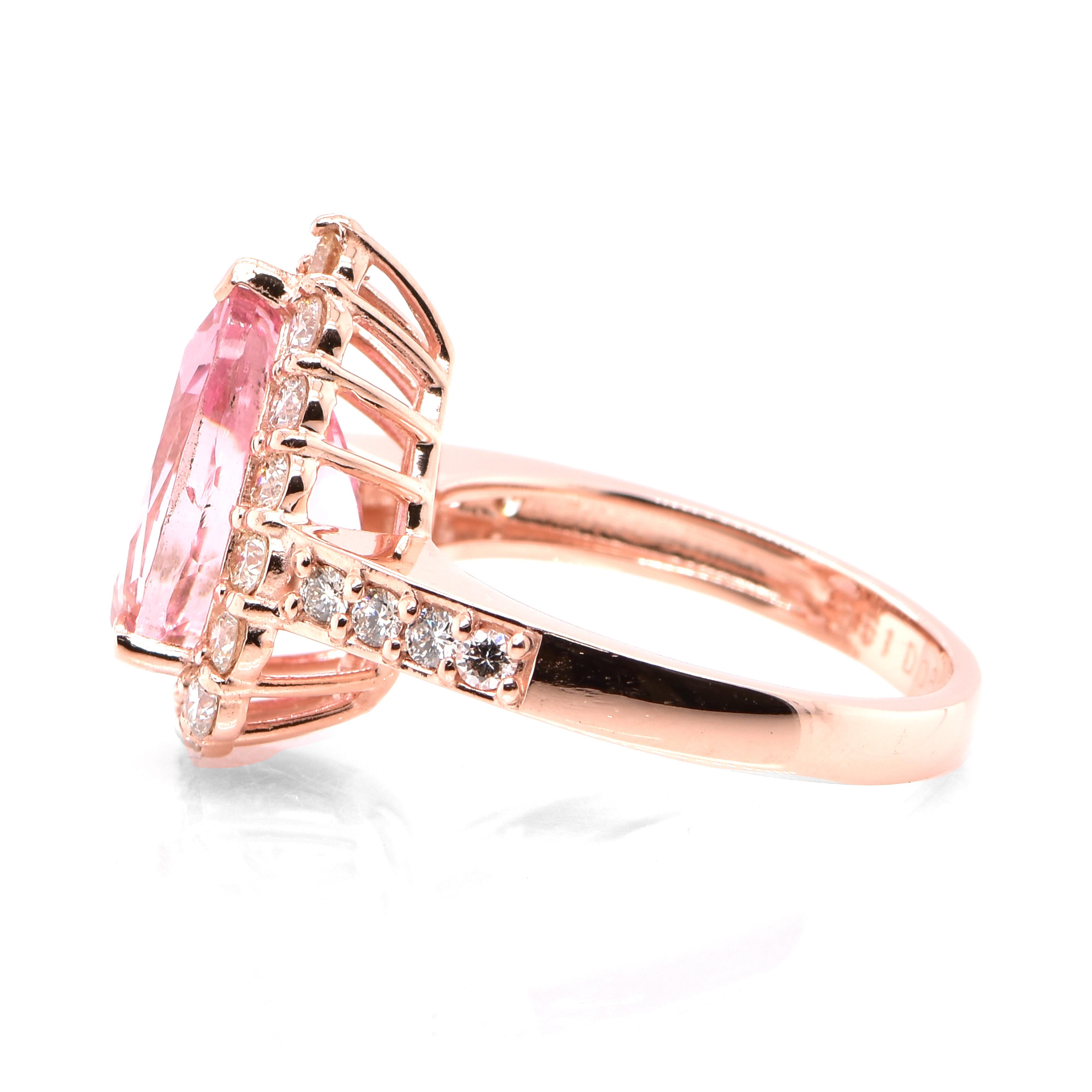 Pear Cut 3.51 Carat Natural 'Sakura Pink' Morganite and Diamond Ring Set in 18K Rose Gold For Sale