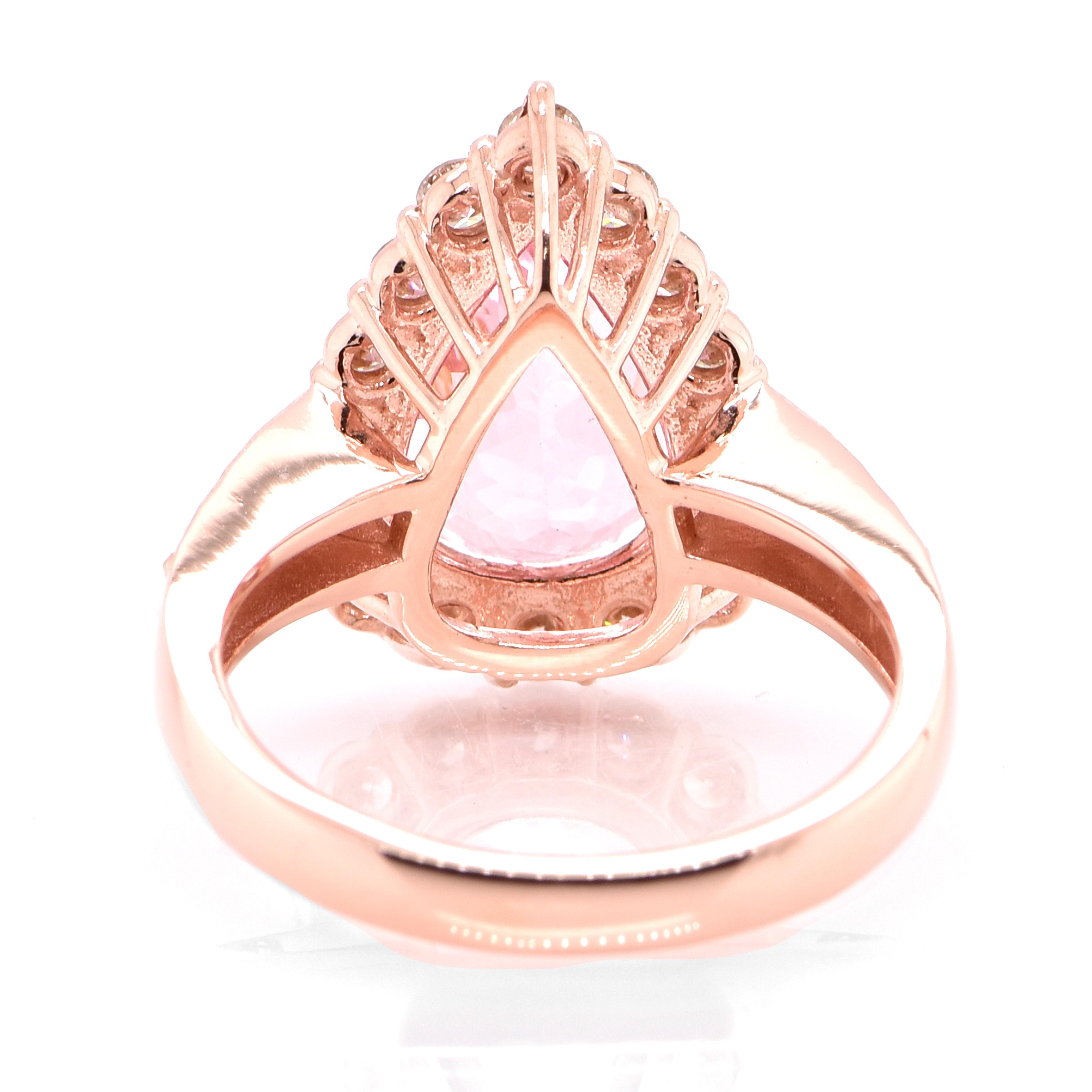 Women's 3.51 Carat Natural 'Sakura Pink' Morganite and Diamond Ring Set in 18K Rose Gold For Sale