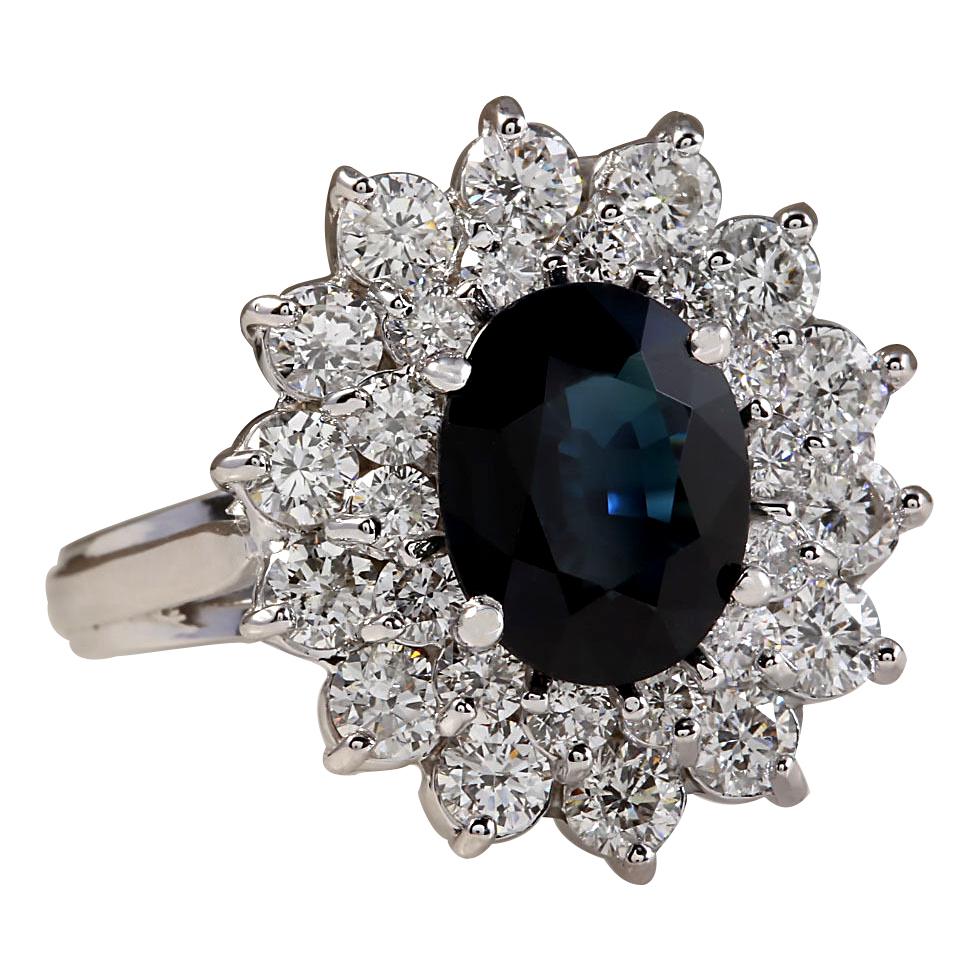 3.51 Carat Natural Sapphire 14 Karat White Gold Diamond Ring
Stamped: 14K White Gold
Total Ring Weight: 5.4 Grams
Total Natural Sapphire Weight is 2.01 Carat (Measures: 9.00x7.00 mm)
Color: Blue
Total Natural Diamond Weight is 1.50 Carat
Color: F-G,