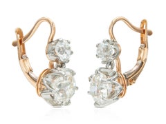 3.51 Carat Old Mine Cut Diamond Dangling Drop Earrings