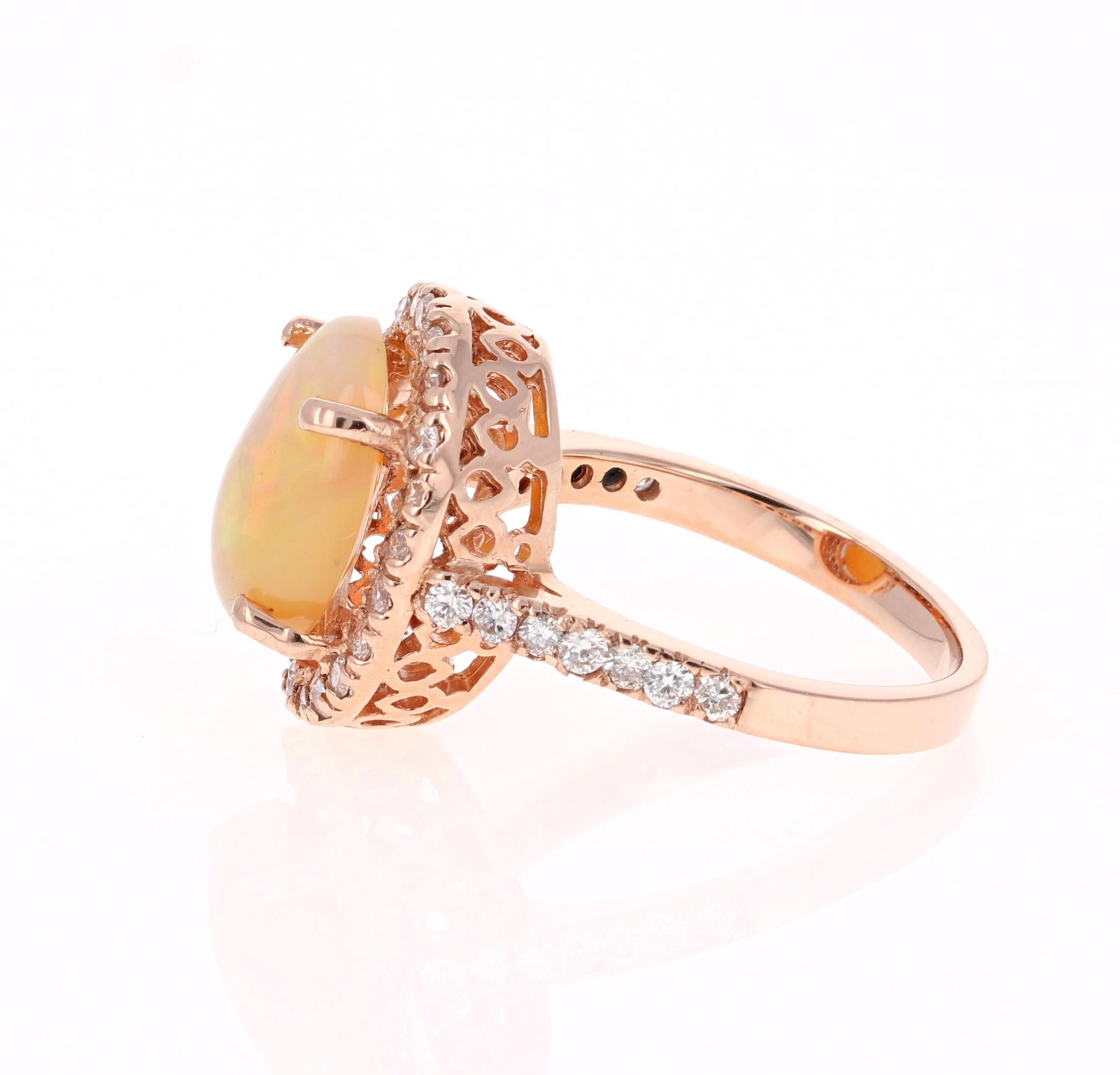 Modern 3.51 Carat Opal Diamond 14 Karat Rose Gold Ring