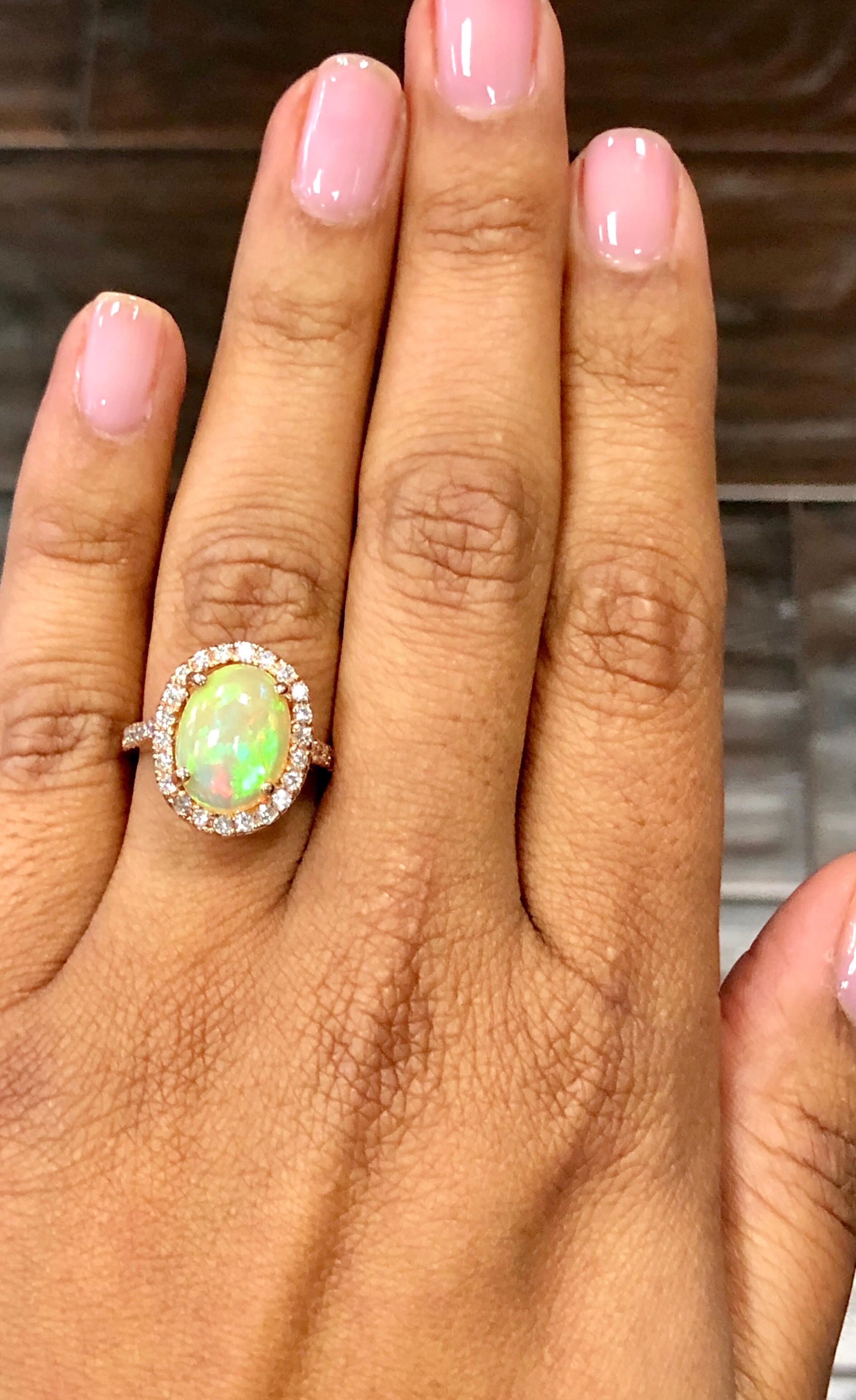 Oval Cut 3.51 Carat Opal Diamond 14 Karat Rose Gold Ring For Sale