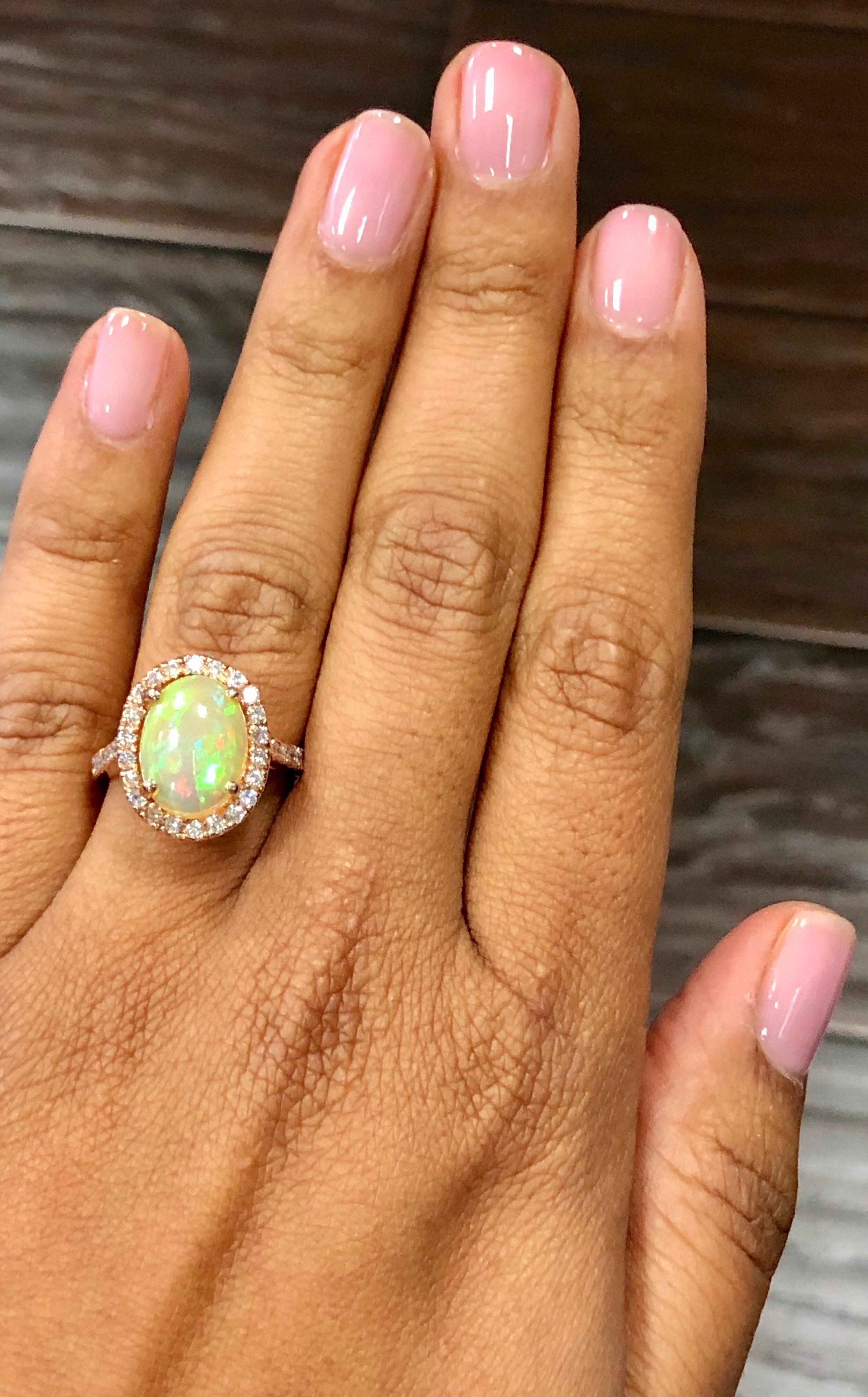3.51 Carat Opal Diamond 14 Karat Rose Gold Ring In New Condition For Sale In Los Angeles, CA
