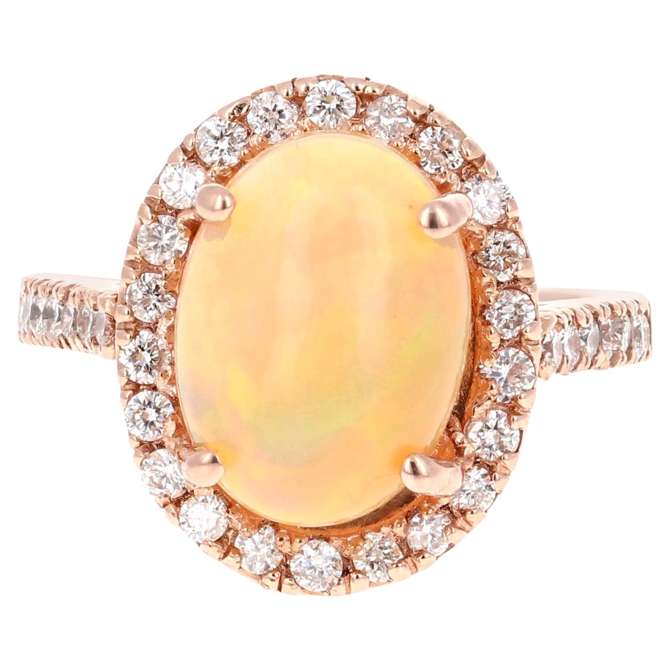 3.51 Carat Opal Diamond 14 Karat Rose Gold Ring For Sale