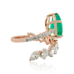 3.51 Carat Oval Natural Emerald Wrap Ring 1.65 Carat Diamond 18 Karat Rose Gold