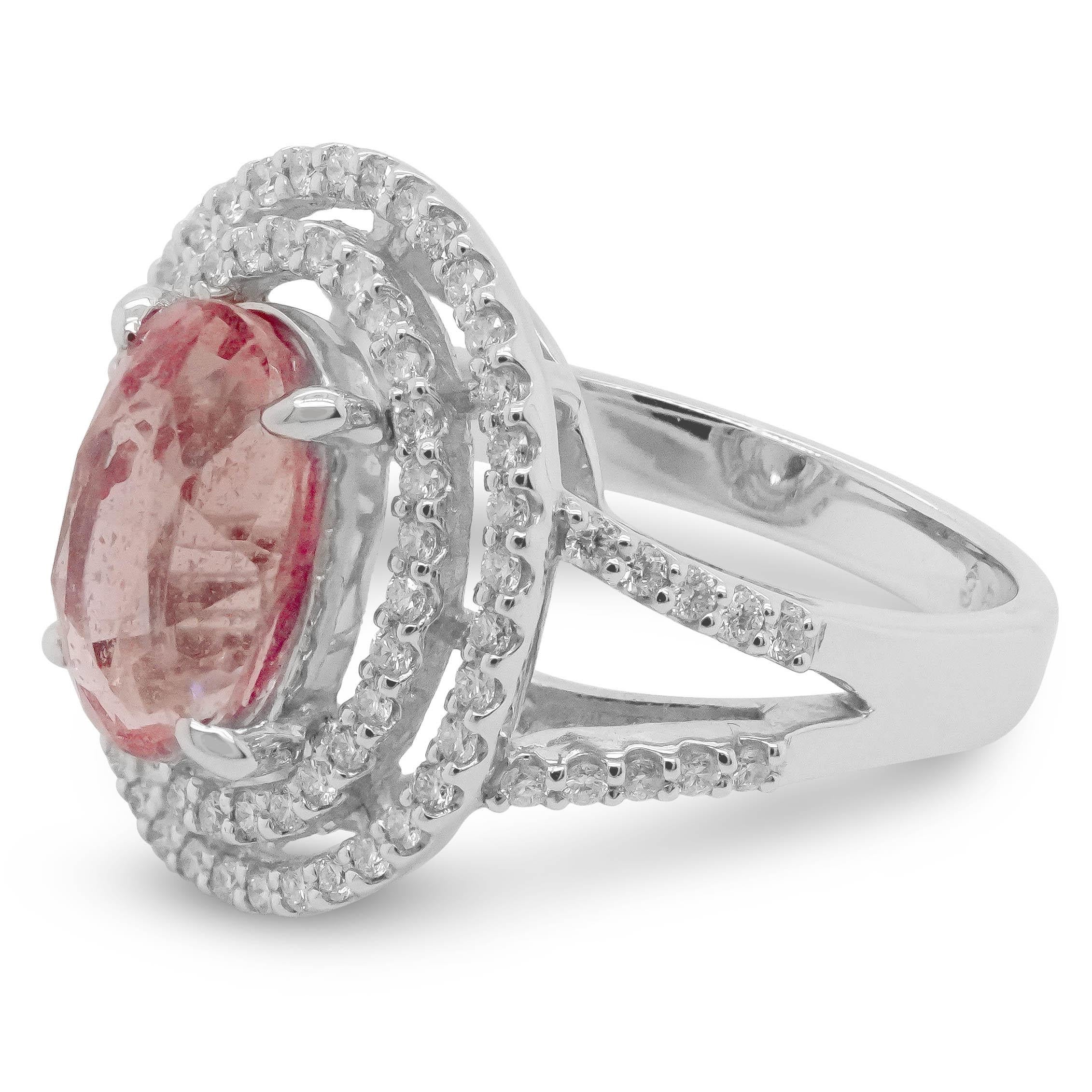 Padparadscha sapphire is a special variety of gem corundum, featuring a delicate color that is a mixture of pink and orange – a marriage between ruby and yellow sapphire. The ring consists of AGL Certified 3.51 carat of Padparadscha Sapphire and