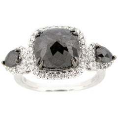 3.51 Carat Rose Cut Black and White Diamond Ring