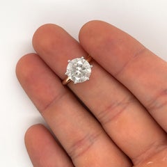 3.51 Carat Round Cut Diamond Solitaire 18K Gold Two Tone Engagement Ring