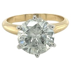 Bague de fiançailles solitaire en or 18 carats bicolore avec diamant taille ronde de 3,51 carats