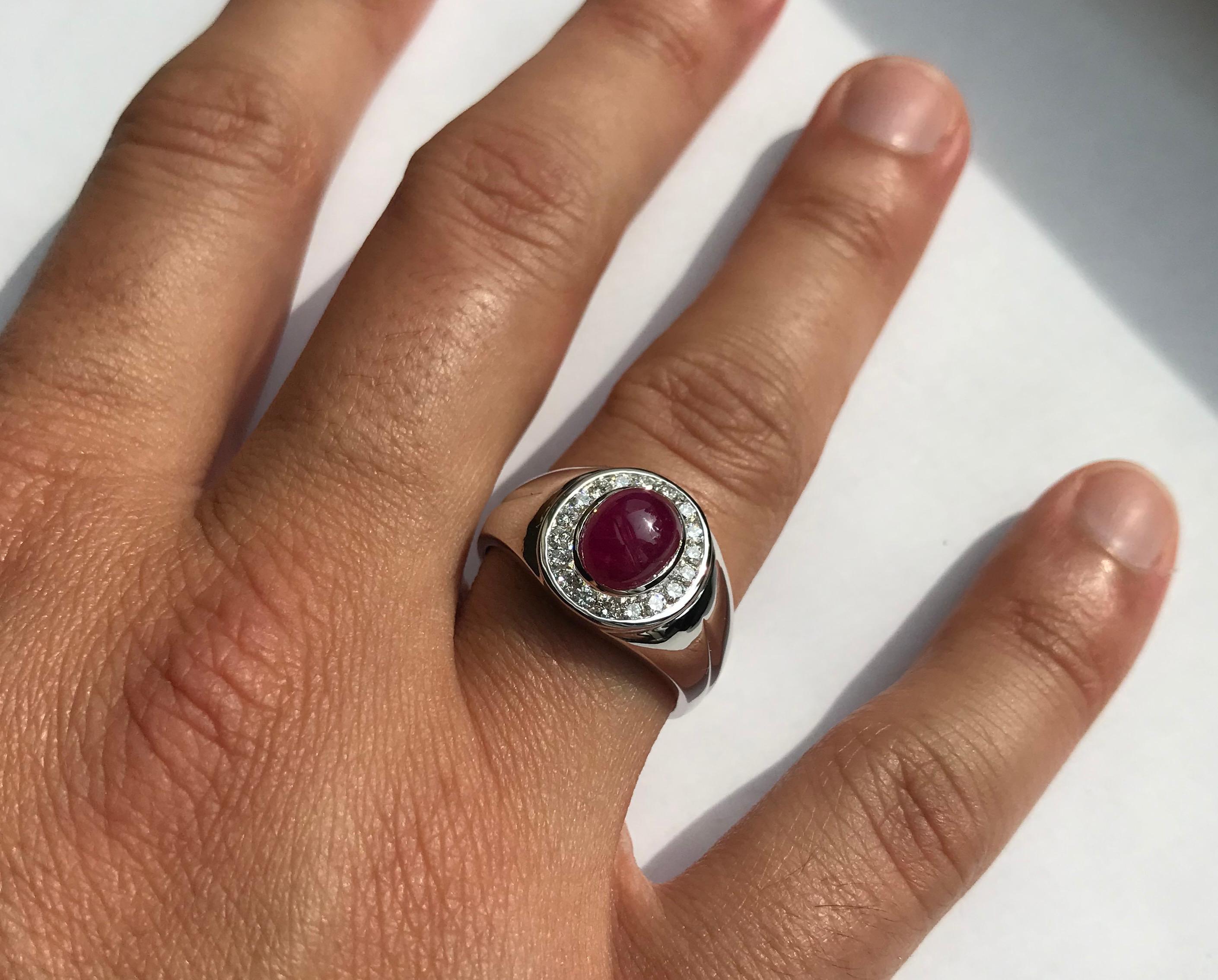 3.51 Carat Ruby and 0.45 Carat Diamond Men's Ring In New Condition In GREAT NECK, NY
